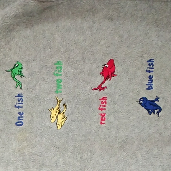 Vintage Dr Seuss Fleece Jacket (One fish Two Fish Blue Fish Red Fish) - Picture 2 of 5
